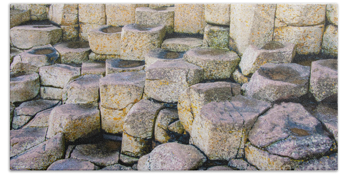 Giant's Causeway Bath Sheet featuring the photograph Natures Basalt Building Blocks One by Bob Phillips