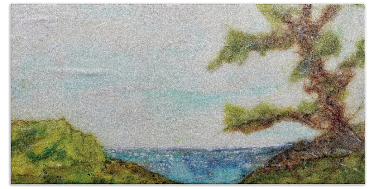 Encaustic Bath Towel featuring the painting Nature's Peace by Christine Chin-Fook