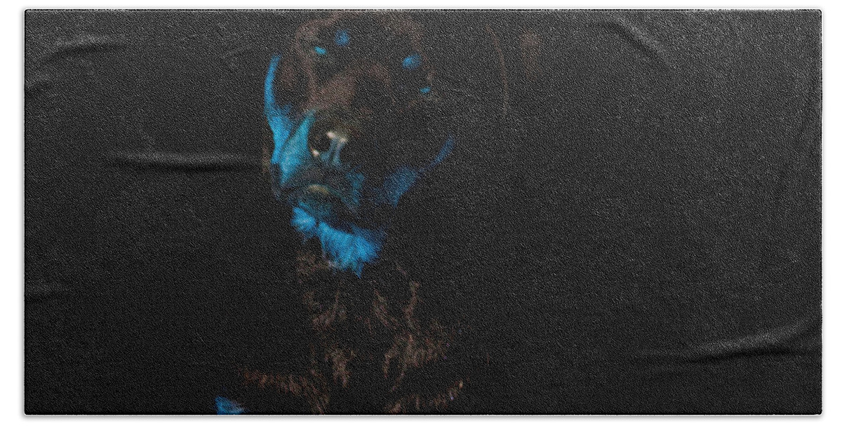Rottweiler Bath Towel featuring the mixed media Naughty Blues by Mayhem Mediums