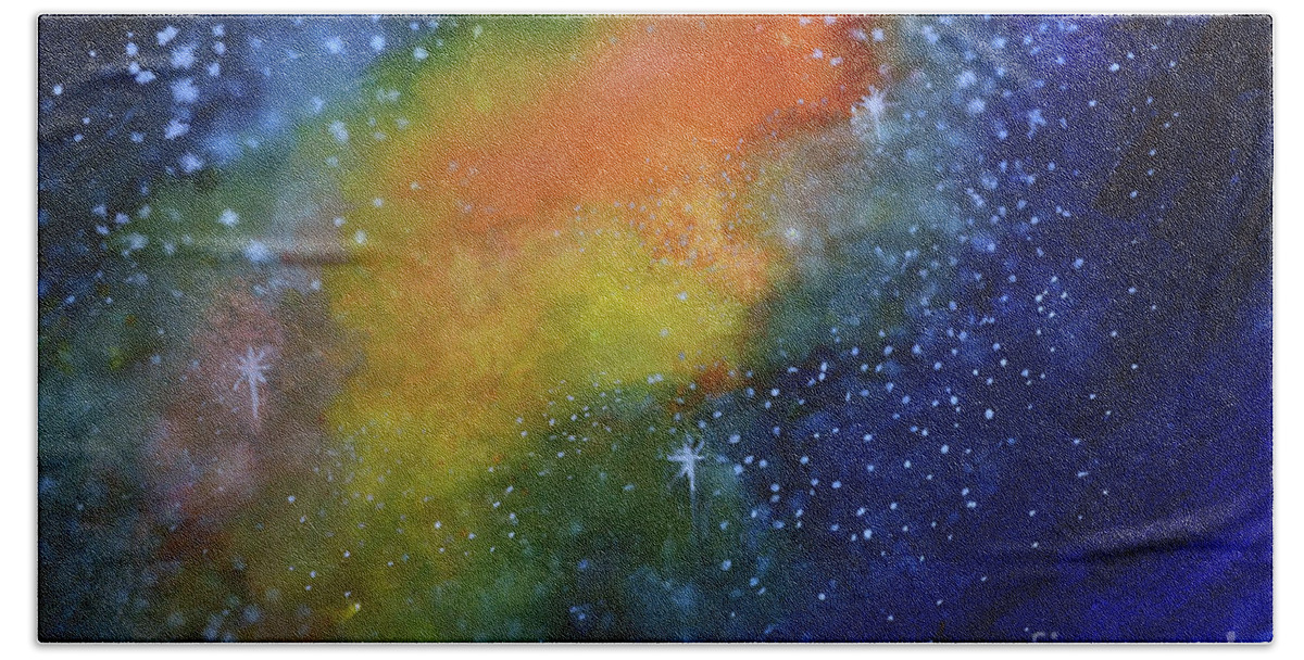 Nebula Hand Towel featuring the painting Nebula Creation by Allison Ashton