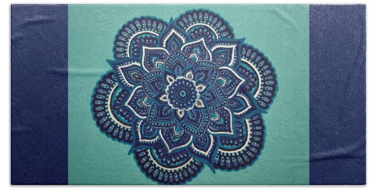 Rangoli Hand Towel featuring the painting Neelkamal The Blue Lotus by Pooja Jain