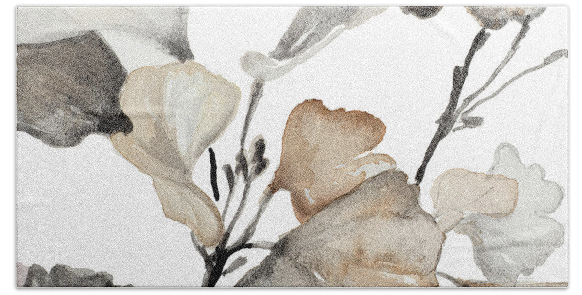 Neutral Hand Towel featuring the painting Neutral Ginko Stems II by Lanie Loreth