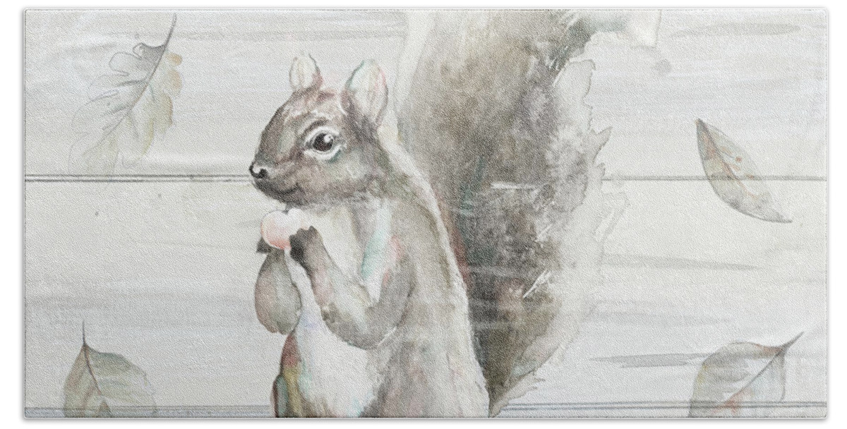Grey Hand Towel featuring the painting Neutral Squirrel by Patricia Pinto