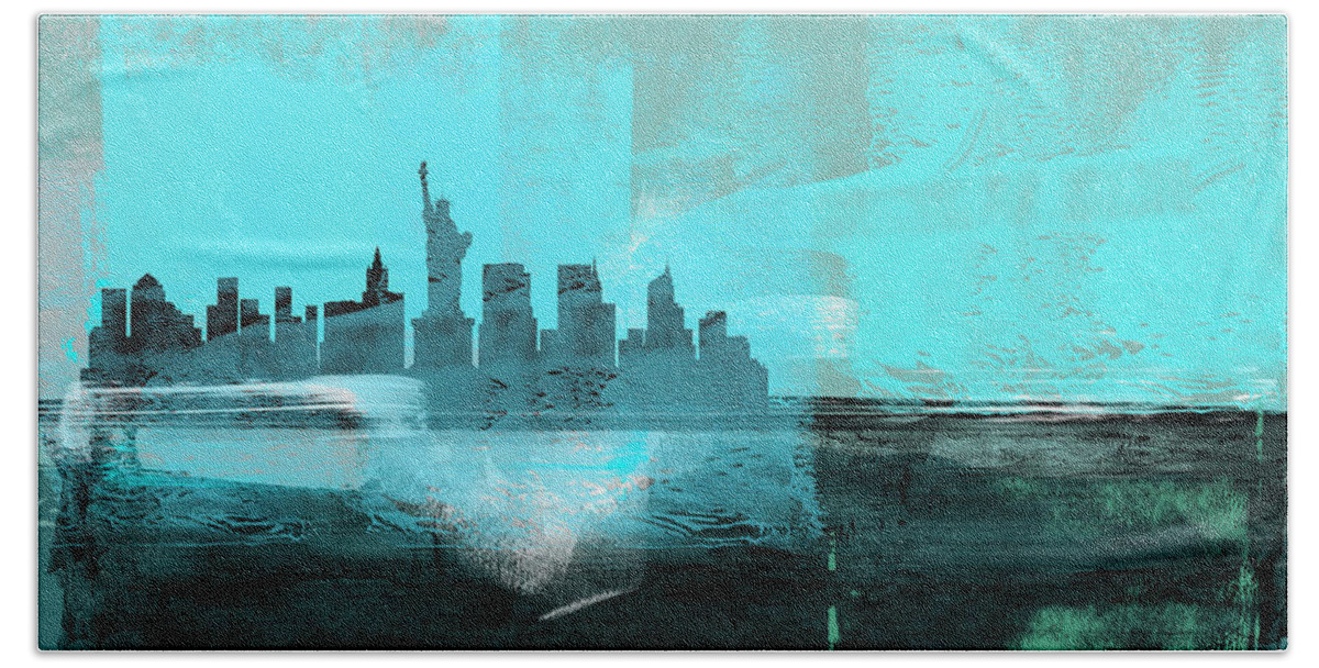 New York Hand Towel featuring the mixed media New York Abstract Skyline I by Naxart Studio