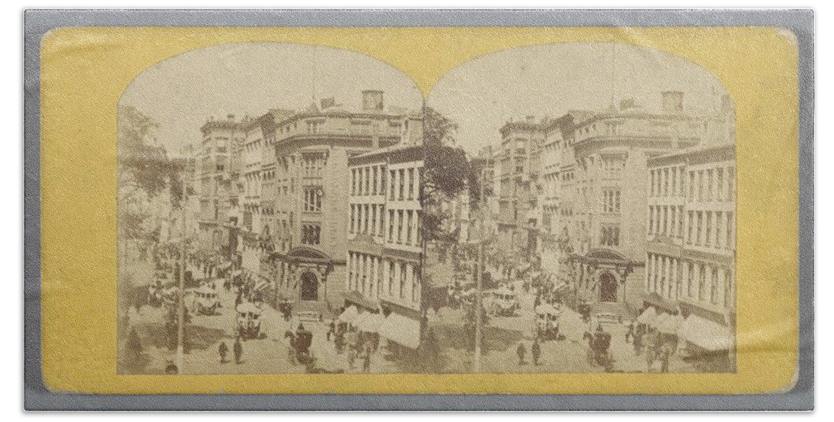 New York Bath Towel featuring the painting New York, Broadway and Bank of the Republic, anonymous, 1860 - 1870 by MotionAge Designs