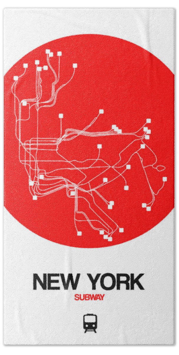 New York Hand Towel featuring the digital art New York Red Subway Map by Naxart Studio