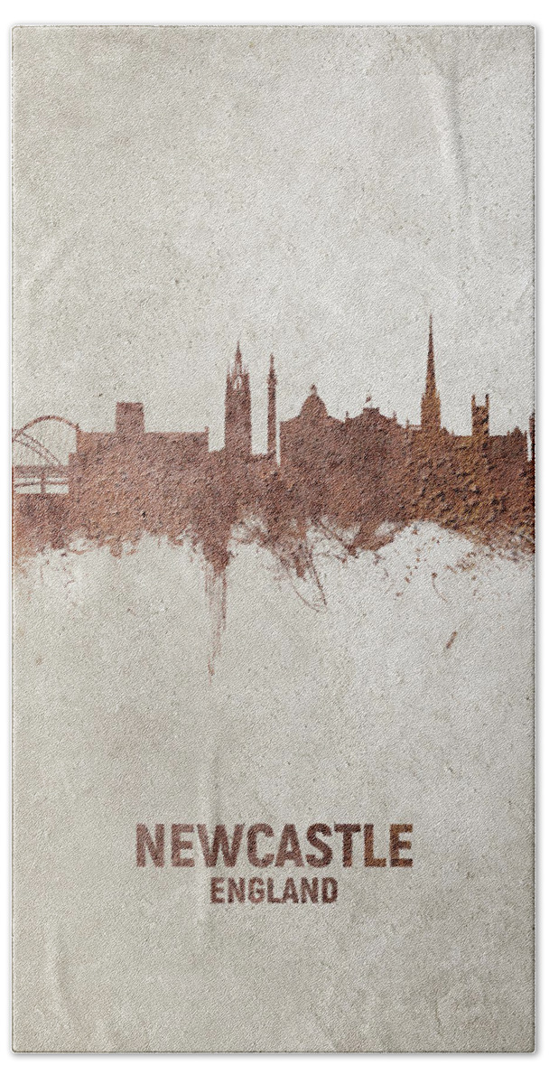 Newcastle Hand Towel featuring the digital art Newcastle England Rust Skyline by Michael Tompsett