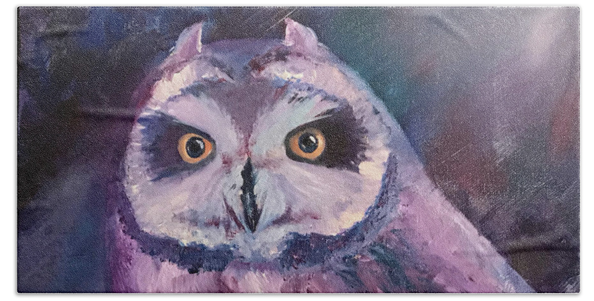 Owl Bath Towel featuring the painting Night Owl by Marsha Karle