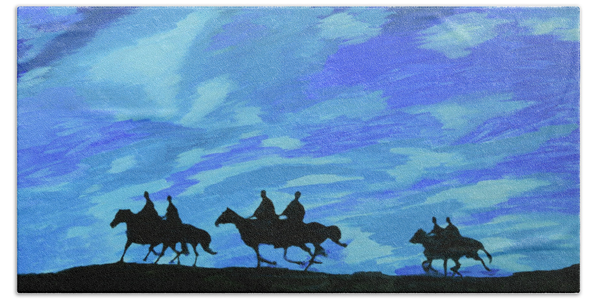 Night Hand Towel featuring the painting Night Riders by Aicy Karbstein