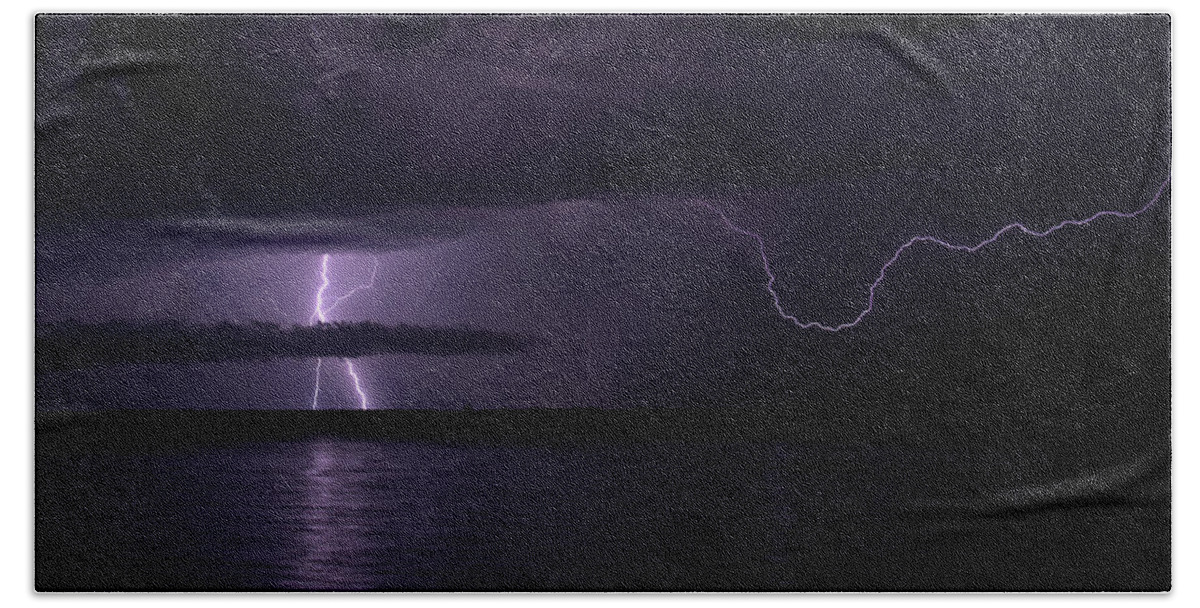 Lightning Hand Towel featuring the photograph Night storm by Nicolas Lombard