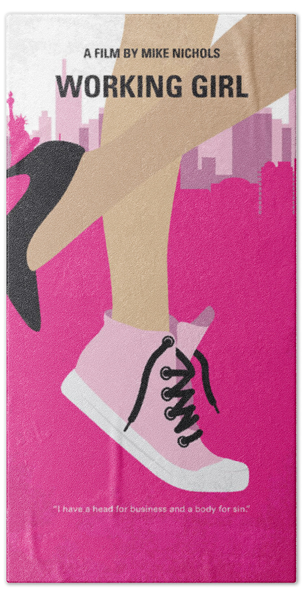 Working Girl Hand Towel featuring the digital art No987 My Working Girl minimal movie poster by Chungkong Art