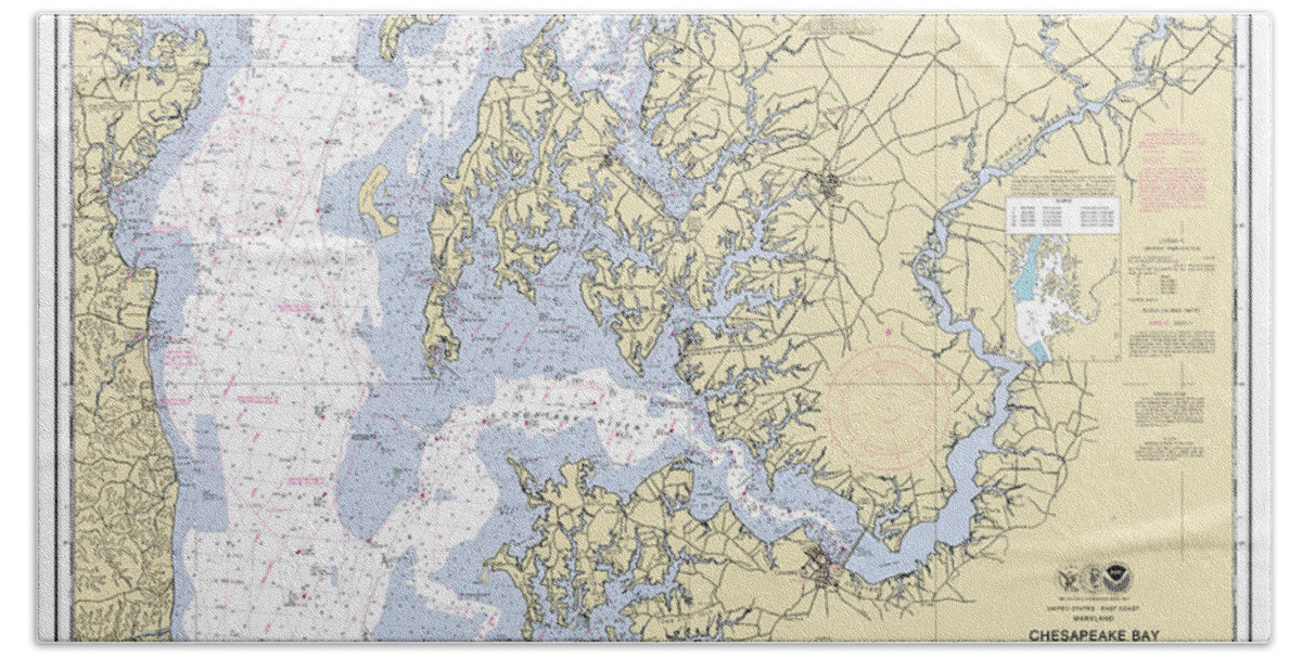 Chesapeake Bay Hand Towel featuring the digital art Chesapeake Bay, Cove Point to Sandy Point NOAA Chart Chart 12263 by Nautical Chartworks