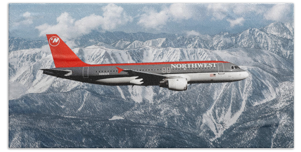 Northwest Airlines Bath Towel featuring the mixed media Northwest Airlines A320 by Erik Simonsen