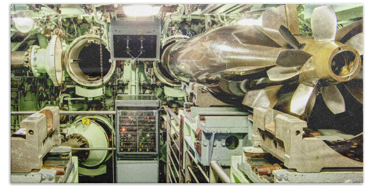 Nuclear Submarine Torpedo Room Bath Towel featuring the photograph Nuclear submarine torpedo room by Weston Westmoreland