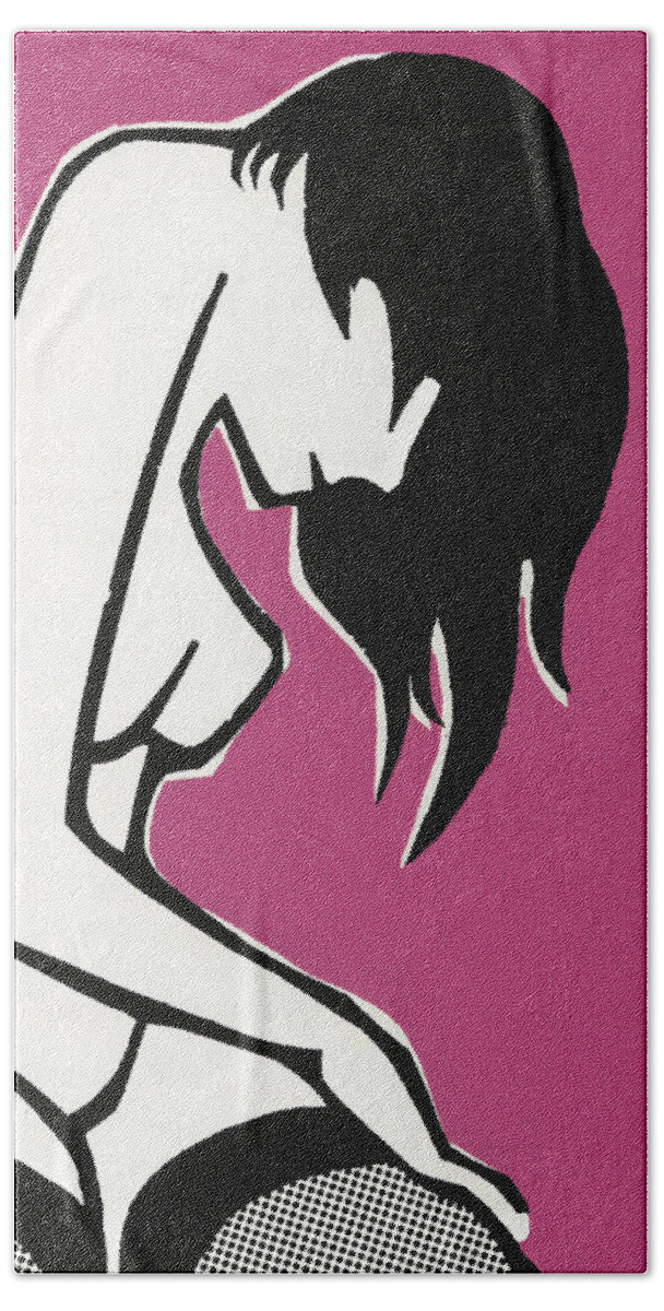 Abstract Hand Towel featuring the drawing Nude Woman Looking Down by CSA Images