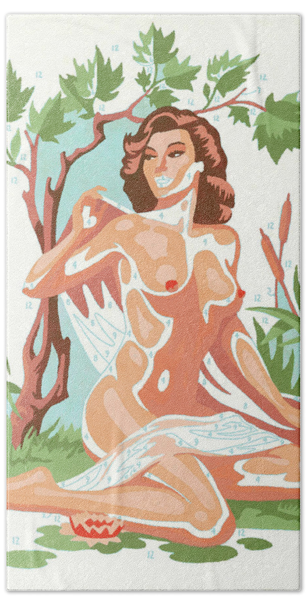Adult Hand Towel featuring the drawing Nude Woman Paint By Number by CSA Images