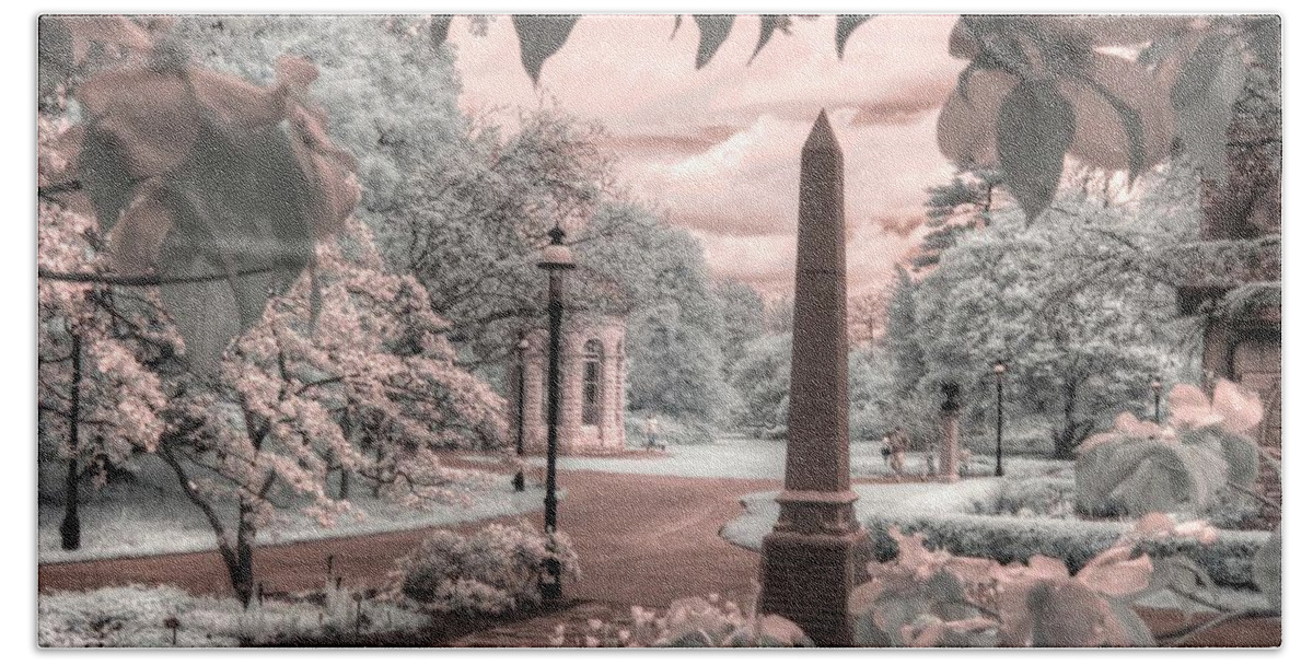 Obelisk Bath Towel featuring the photograph Nuttall Obelisk Missouri botanical garden st louis infrared by Jane Linders