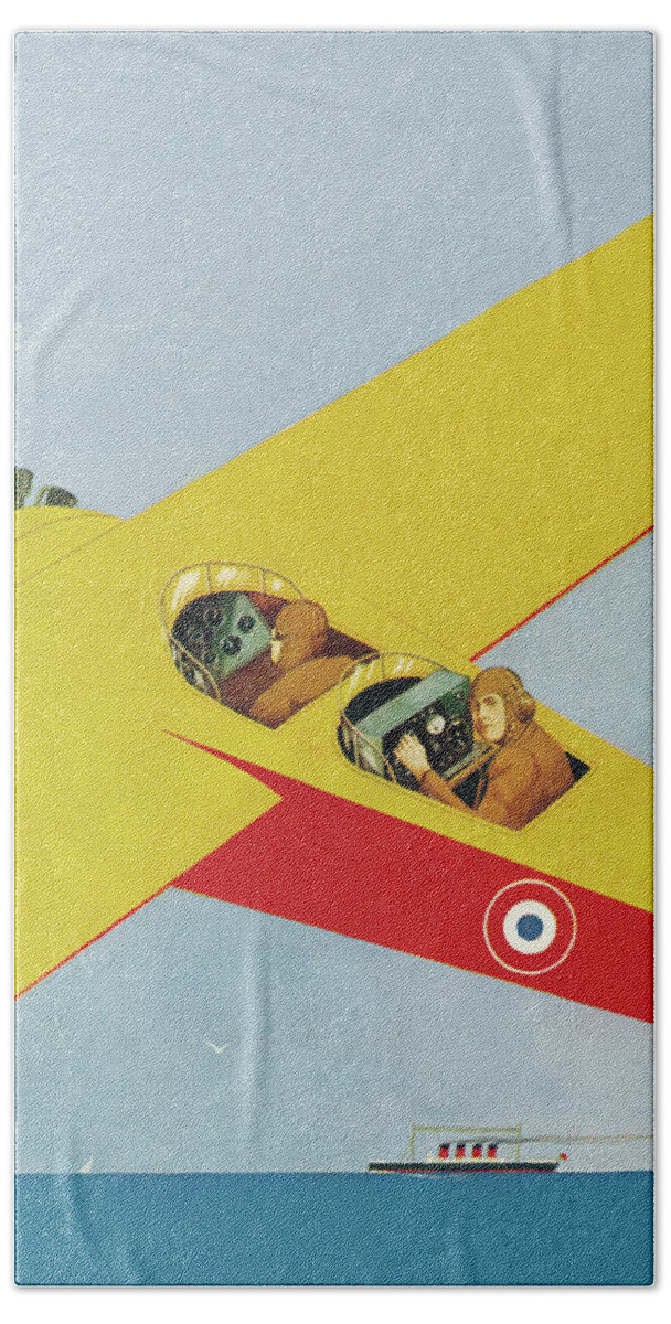 Airplane Bath Towel featuring the painting Observation Plane Spots Cruise Ship by Unknown