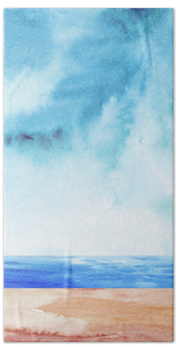 Landscape Hand Towel featuring the painting Ocean and Blue Sky Watercolor I by Naxart Studio
