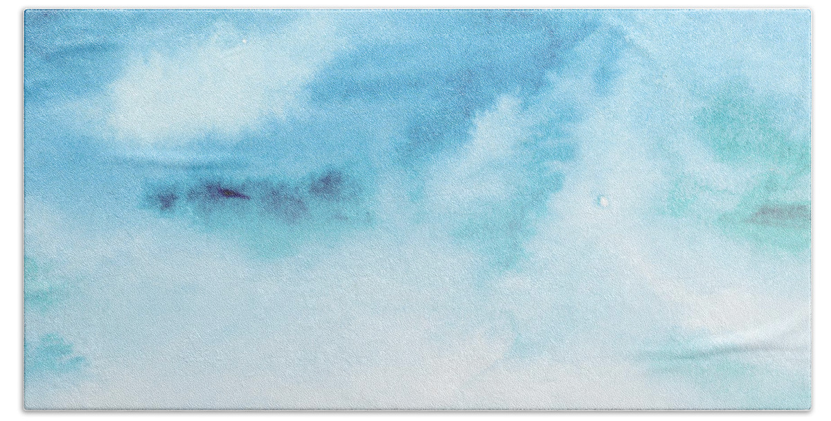 Landscape Hand Towel featuring the painting Ocean and Blue Sky Watercolor II by Naxart Studio