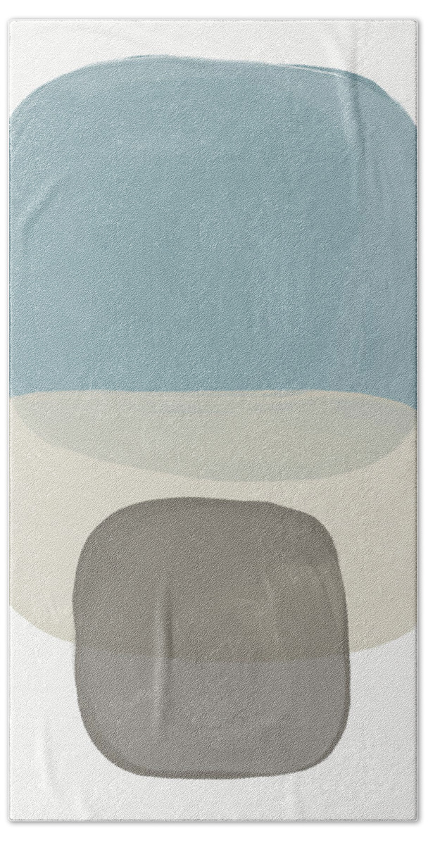Beach Bath Towel featuring the painting Ocean Stones 1- Modern Art by Linda Woods by Linda Woods
