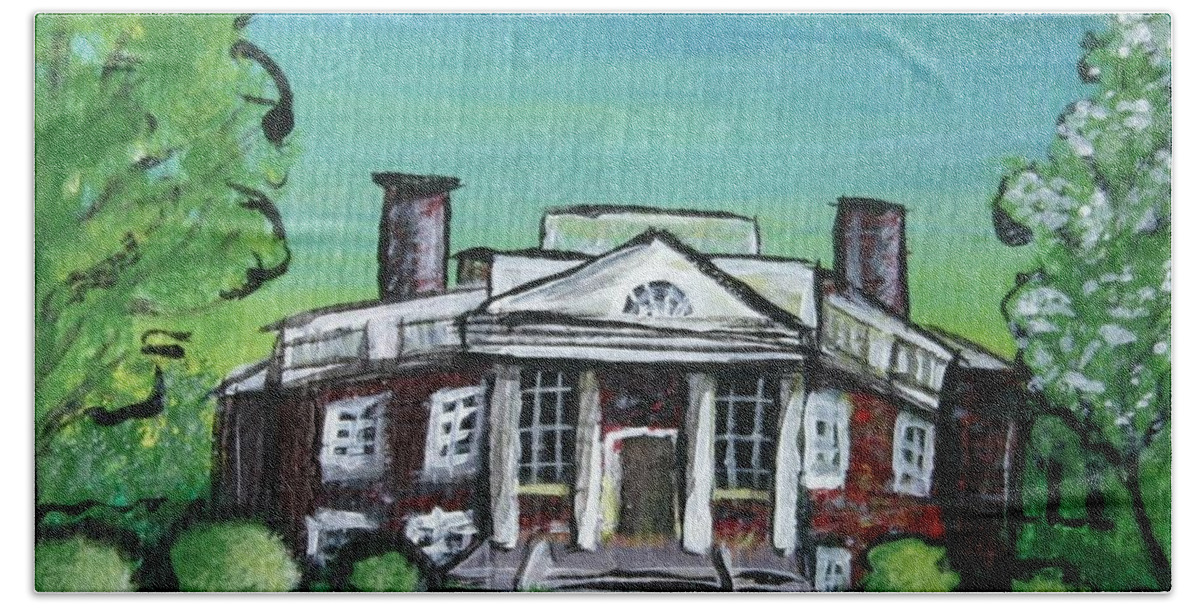 Painting Bath Towel featuring the painting Octagonal House of Poplar Forest in Spring by M E