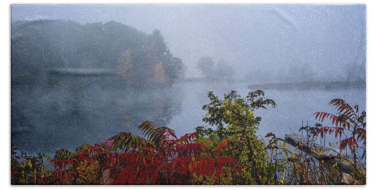 Hayward Garden Putney Vermont Bath Towel featuring the photograph October Fog II by Tom Singleton