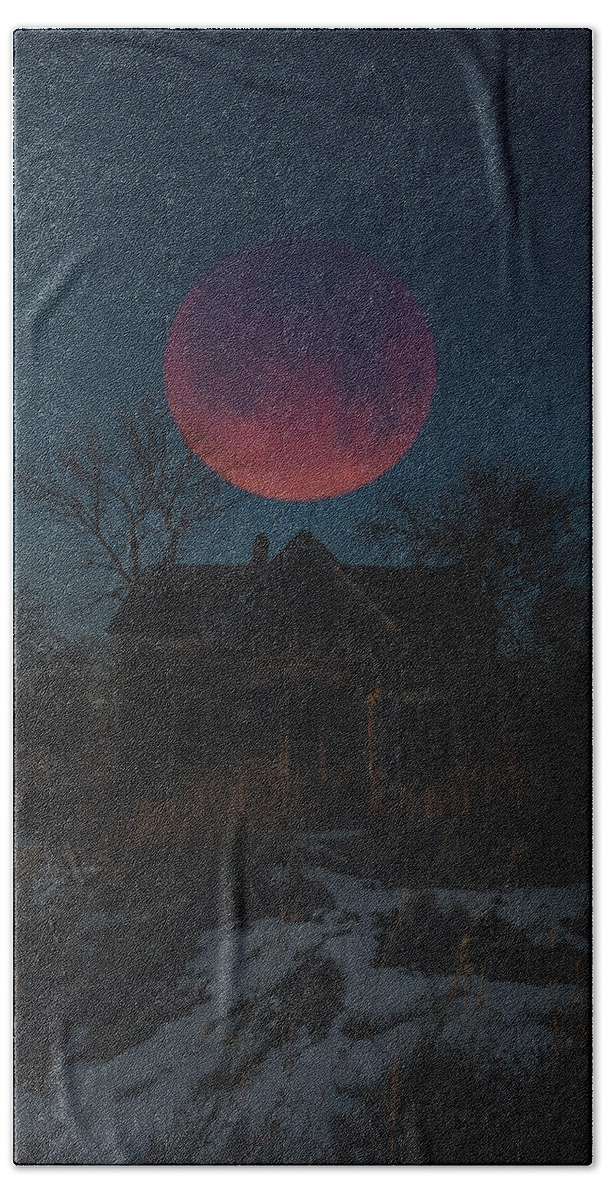 Blood Moon Hand Towel featuring the photograph Of Wolf And Man by Aaron J Groen