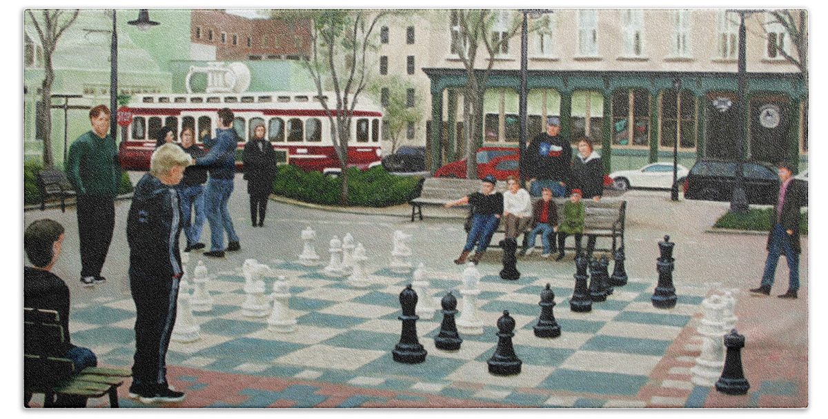 Galveston Bath Towel featuring the painting Old Galveston Square by Jimmie Bartlett