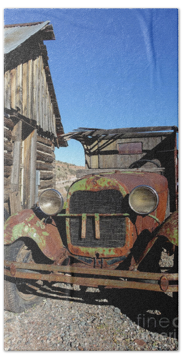 Jerome Bath Towel featuring the photograph Old Rusty Truck Gold King Ghost Town by Edward Fielding