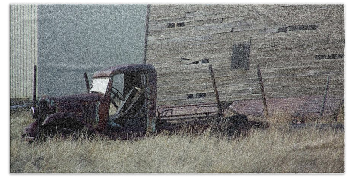Old Truck Hand Towel featuring the photograph Old Truck and Tower by Julie Rauscher