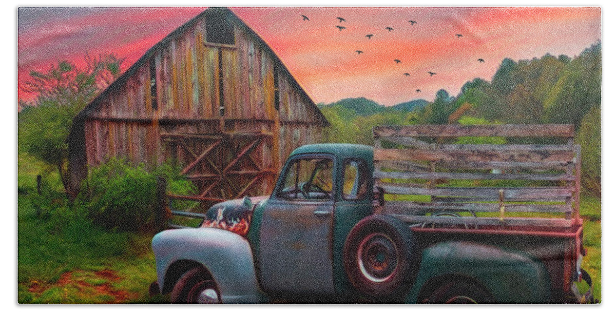 1947 Bath Towel featuring the photograph Old Truck at the Barn Watercolors Painting by Debra and Dave Vanderlaan