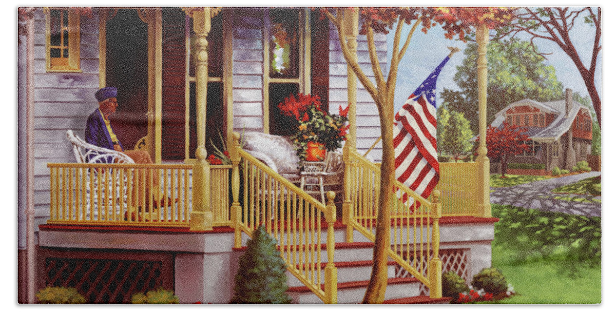 Independence Hand Towel featuring the painting On a Clear 4th by Hans Neuhart