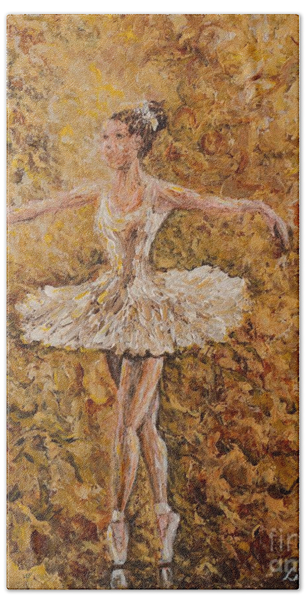 Ballet Bath Towel featuring the painting On Pointe #1 by Linda Donlin
