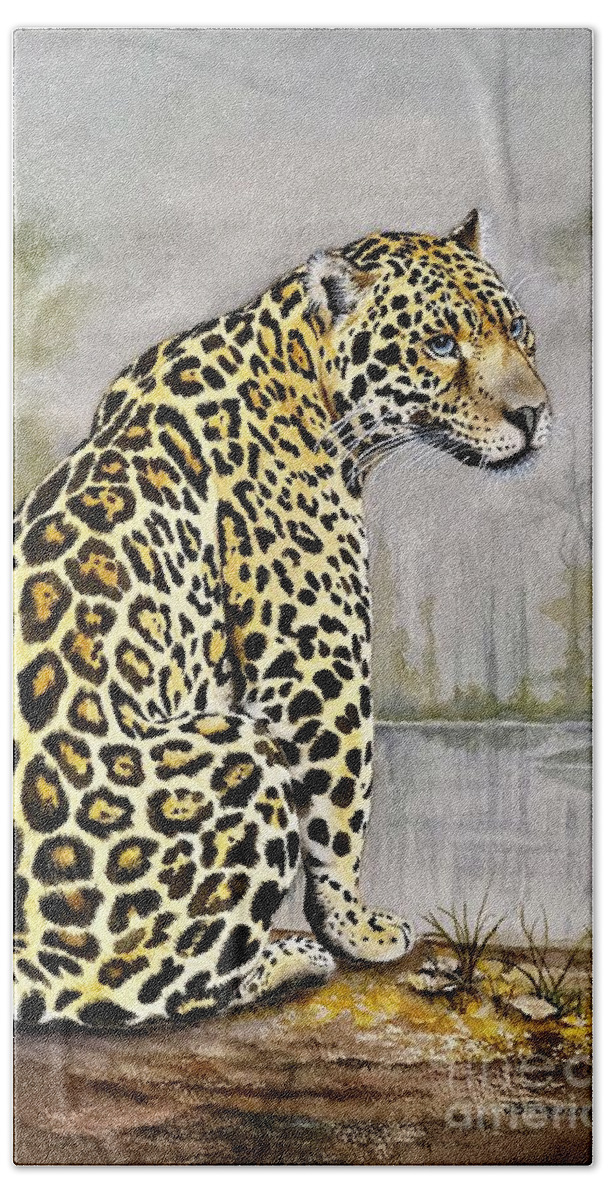 Wild Animal Bath Towel featuring the painting On Watch by Jeanette Ferguson