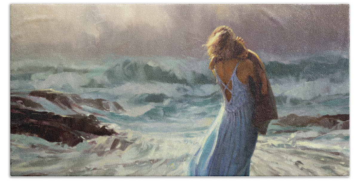 Ocean Hand Towel featuring the painting On Watch by Steve Henderson