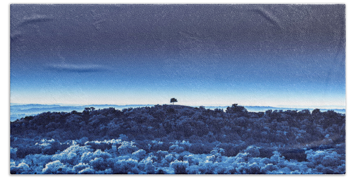  Hand Towel featuring the digital art One Tree Hill - Blue 4 by Darryl Dalton