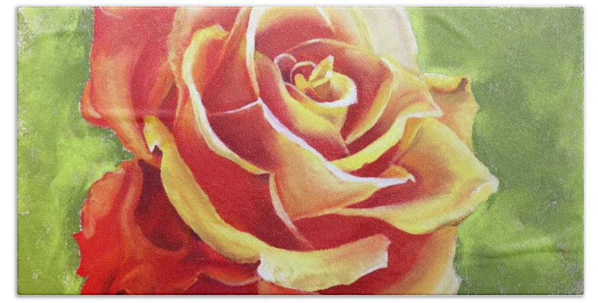  Hand Towel featuring the painting Orange Rose by Angela Armano