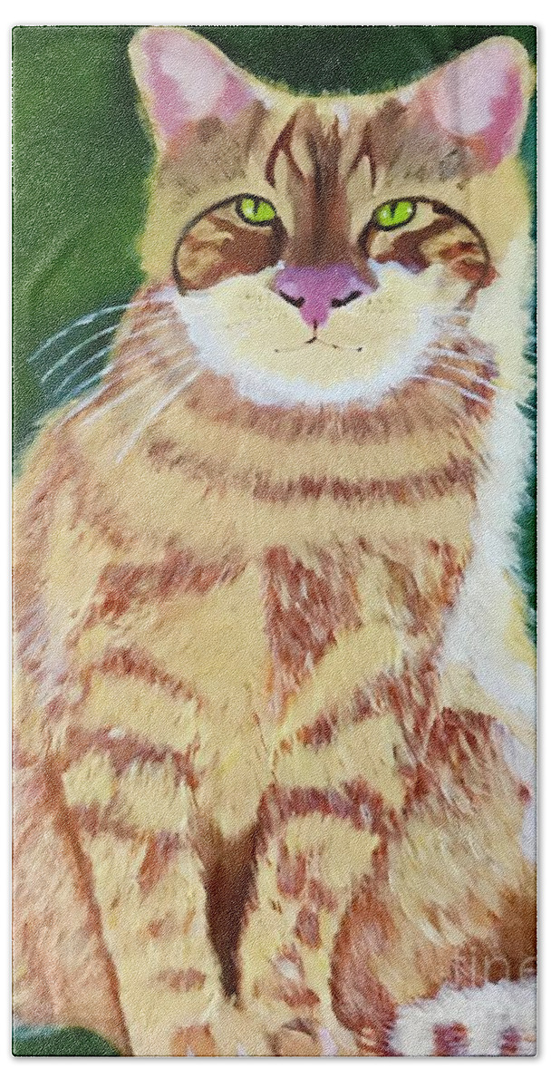 Original Art Work Bath Towel featuring the painting Original Oil Painting Orange Tabby Cat by Theresa Honeycheck