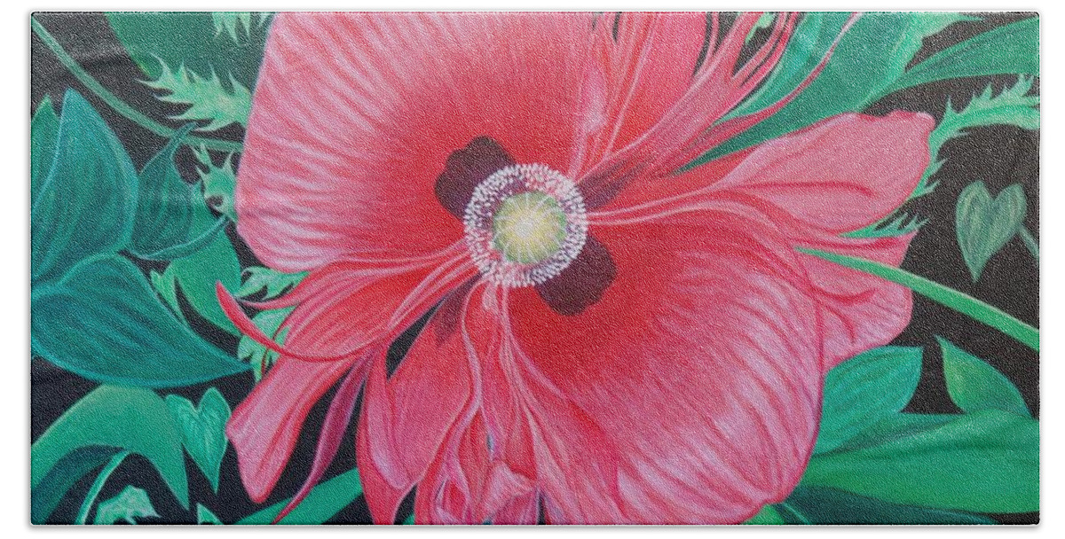 Aimee Mouw Bath Towel featuring the painting Ornamental Poppy by Aimee Mouw