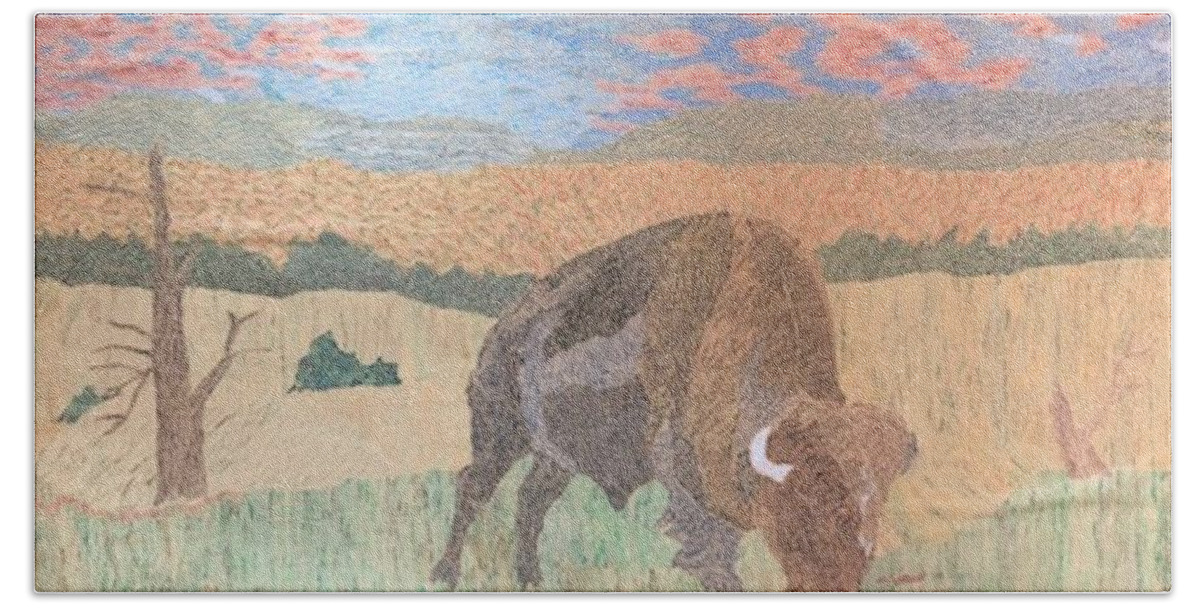 Osage Hand Towel featuring the painting Osage Buffalo by DLWhitson
