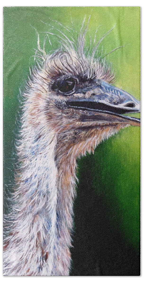 Genus Struthio Bath Towel featuring the painting Ostrich by Marilyn McNish