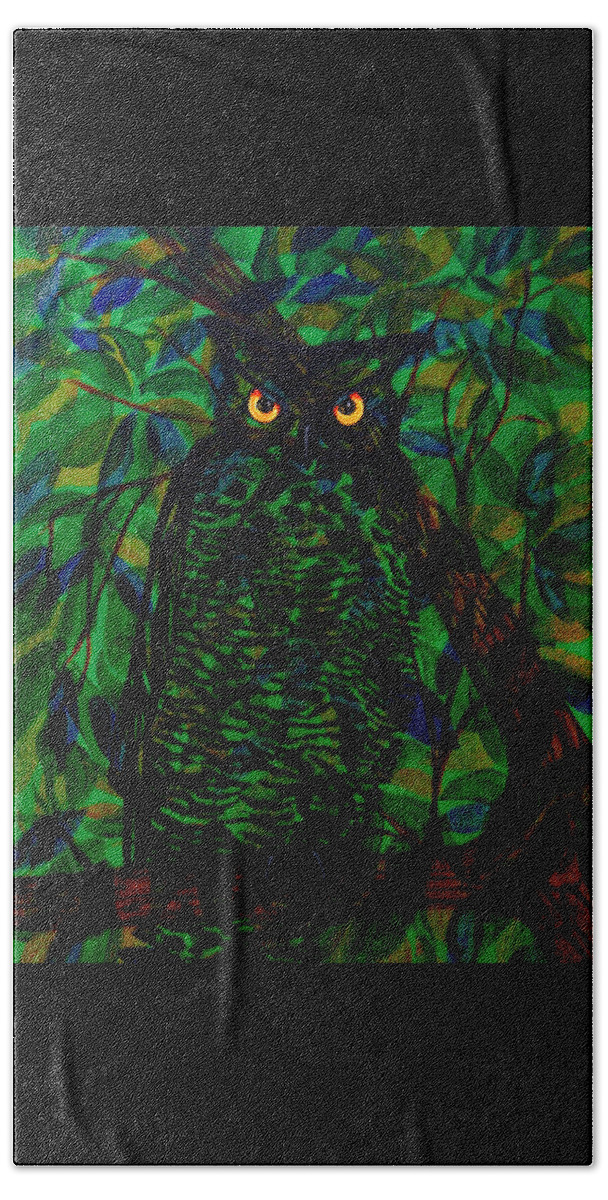 Owl Bath Towel featuring the painting Owl by David Arrigoni