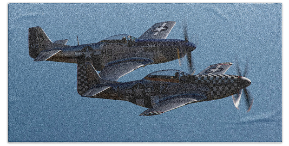 P-51 Mustang Bath Towel featuring the photograph P-51 Mustangs Helen and Mary by Airpower Art