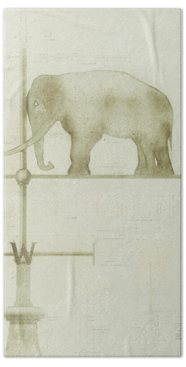 Elephant Hand Towel featuring the drawing Pachyderm House, Philadelphia Zoo, detail of weather vane by Paul Philippe Cret