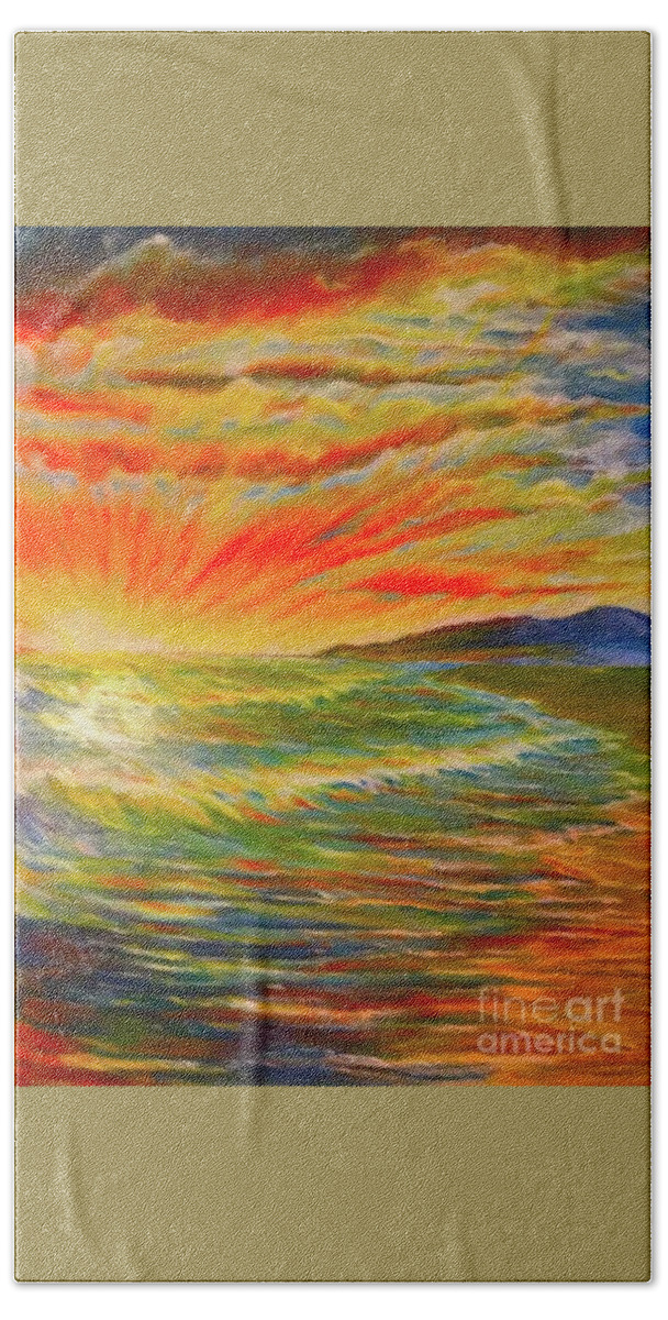 Brilliant Sunset Beach Bath Towel featuring the painting Pacific Sunset by Michael Silbaugh