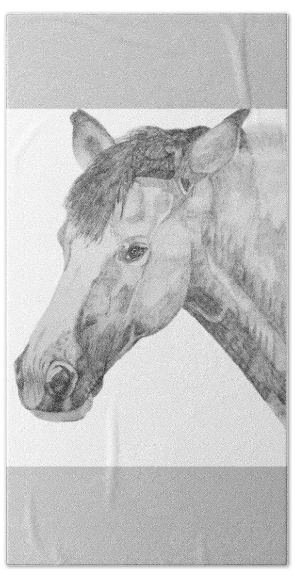 Paint Horse Hand Towel featuring the drawing Paint horse portrait by Equus Artisan