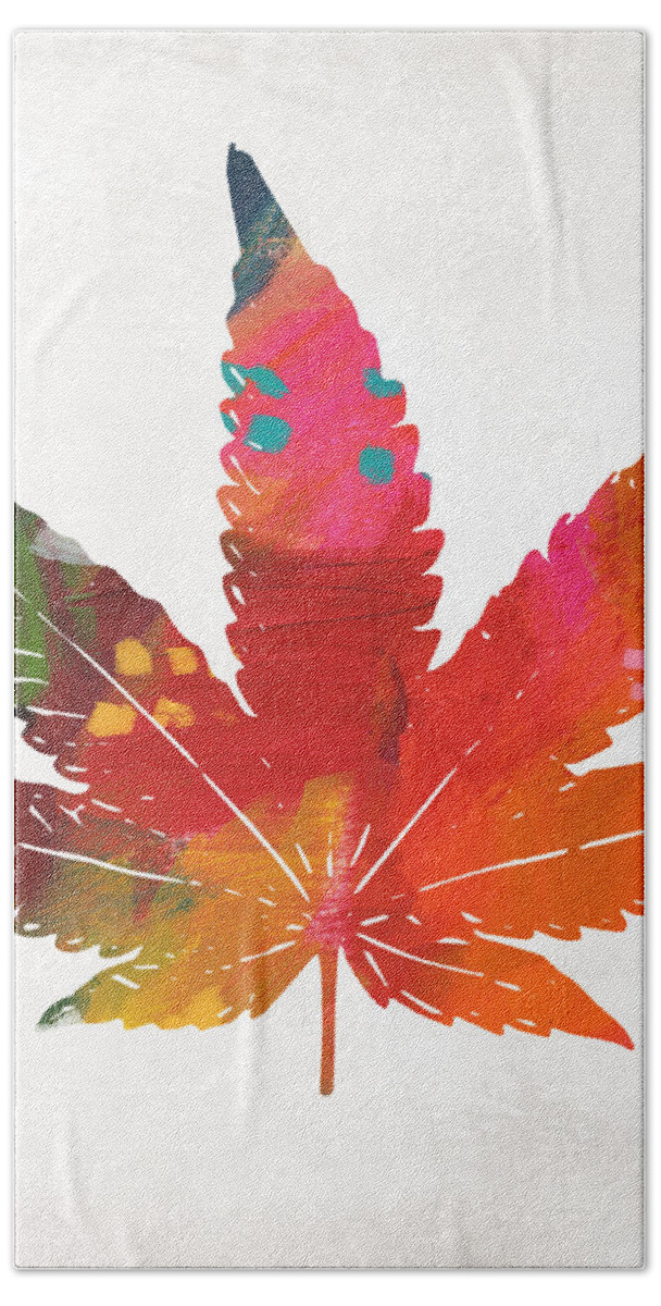 Cannabis Hand Towel featuring the mixed media Painted Cannabis Leaf 1- Art by Linda Woods by Linda Woods