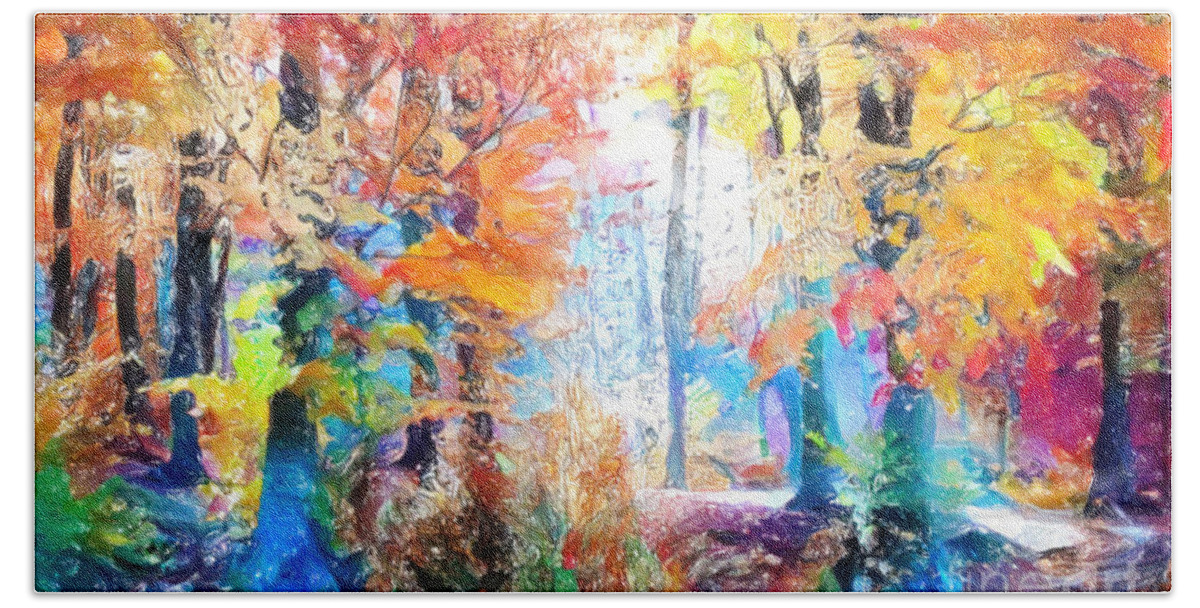 Colourful Hand Towel featuring the painting Painted Forest by Chris Armytage