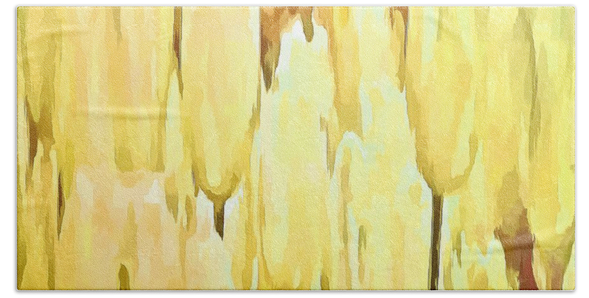 Tulips Bath Towel featuring the painting Pale Yellow Tulips Abstract Floral Pattern by Taiche Acrylic Art